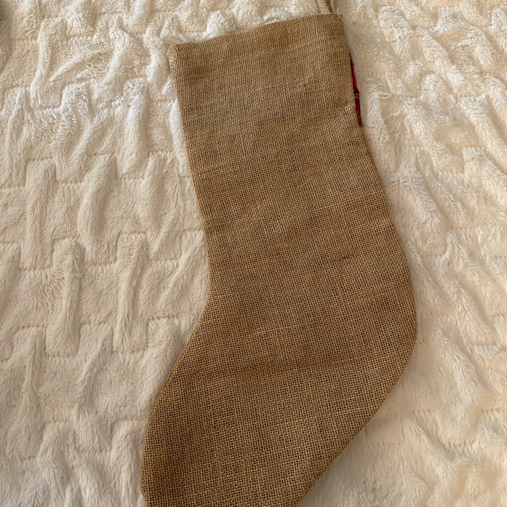 (2) Mud Pie Burlap and Red Tartan Plaid Christmas Stockings - Picture 6 of 7